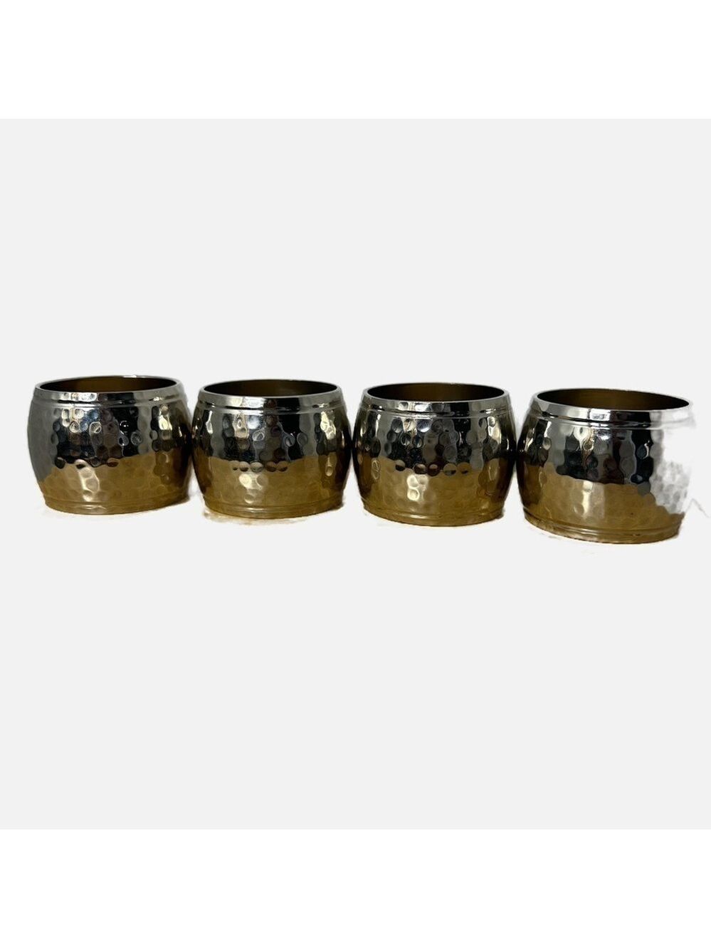 Napkin Rings Set of 4 Hammered Metal Round 2x1.5” Silverplate